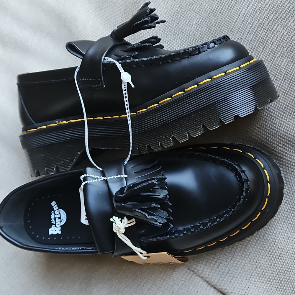 Dr Martens Adrian Quad Platform Tassel Loafers Black Leather- Unisex M6, W7 - Picture 7 of 10
